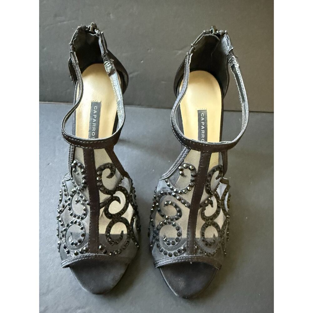 Caparos Womens Beaded Heel Shoes Black Size 6.5 Cocktail Eveningwear Formal